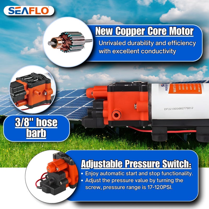 SEAFLO 22-Series Water Pump - 12V, 1.3 GPM, 100 PSI - On-Demand Water Pressure Diaphragm Pump for Marine, RV, Agriculture, and Off-Grid Applications - Image 4